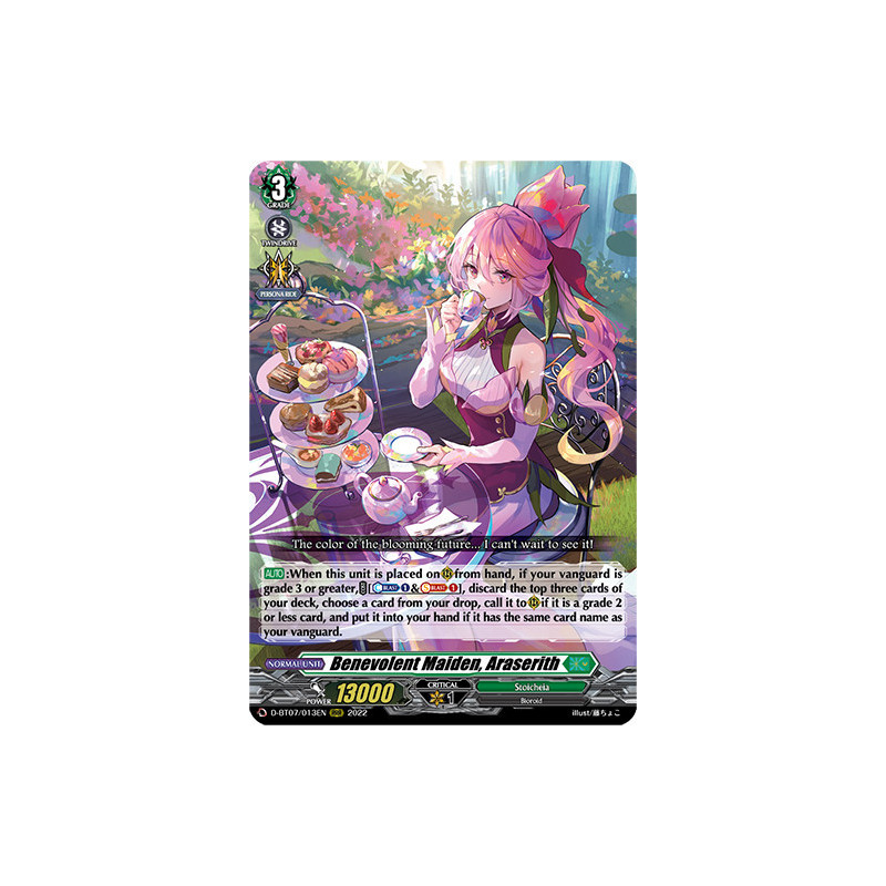 Vanguard_TCG_card_D-BT07_013EN_RRR_Benevolent_Maiden_Araserith_Raging_Flames_Against_Emerald_Storm
