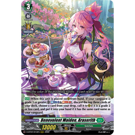 Vanguard_TCG_card_D-BT07_013EN_RRR_Benevolent_Maiden_Araserith_Raging_Flames_Against_Emerald_Storm