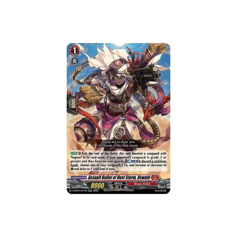 Vanguard_TCG_card_D-BT07_017EN_RR_Assault_Bullet_of_Dust_Storm_Oswald_Raging_Flames_Against_Emerald_Storm