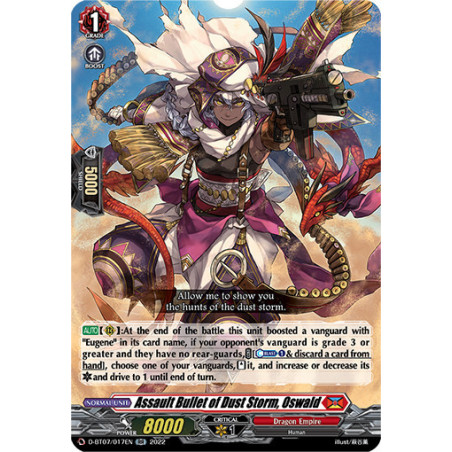 Vanguard_TCG_card_D-BT07_017EN_RR_Assault_Bullet_of_Dust_Storm_Oswald_Raging_Flames_Against_Emerald_Storm