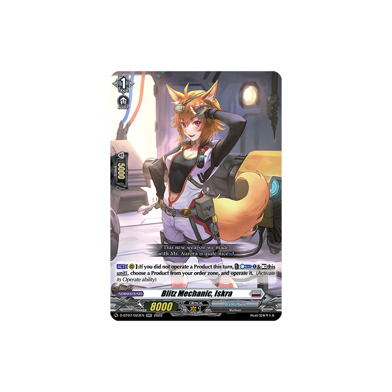 Vanguard_TCG_card_D-BT07_023EN_RR_Blitz_Mechanic_Iskra_Raging_Flames_Against_Emerald_Storm