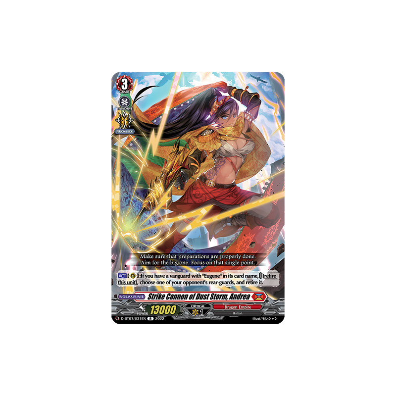 Vanguard_TCG_card_D-BT07_031EN_R_Strike_Cannon_of_Dust_Storm_Andrea_Raging_Flames_Against_Emerald_Storm