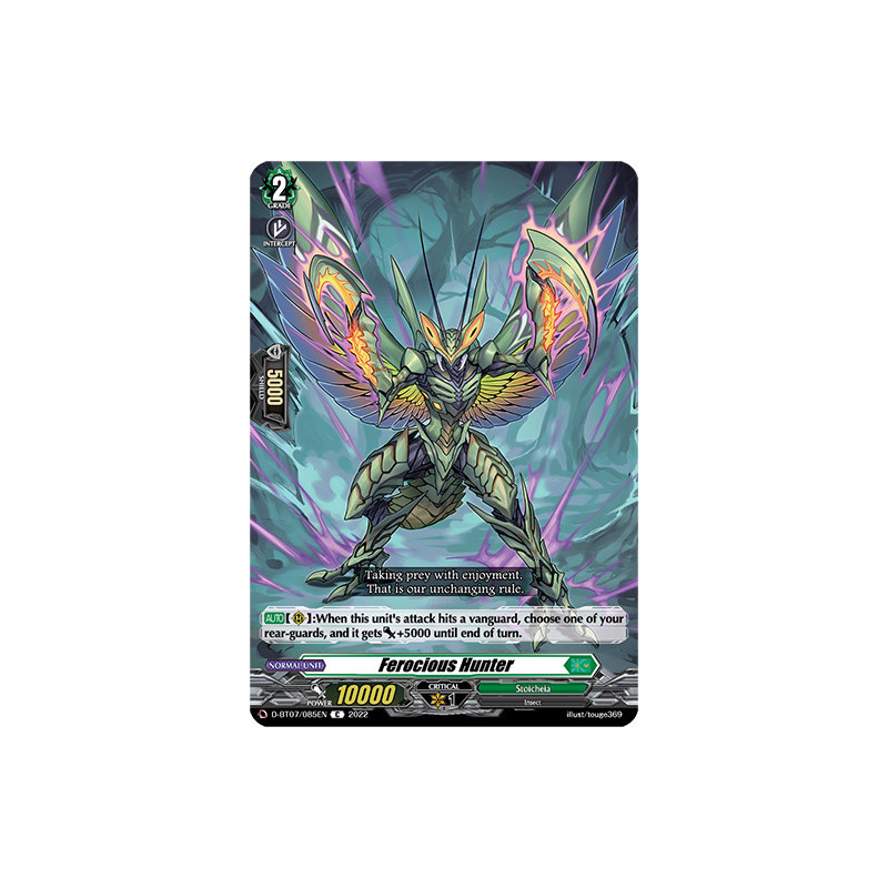 Vanguard_TCG_card_D-BT07_085EN_C_Ferocious_Hunter_Raging_Flames_Against_Emerald_Storm