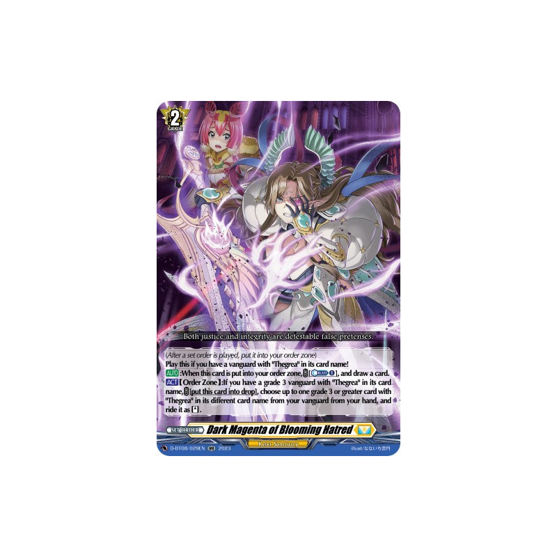 Vanguard_TCG_card_D-BT08_029EN_RR_Dark_Magenta_of_Blooming_Hatred_Minerva_Rising