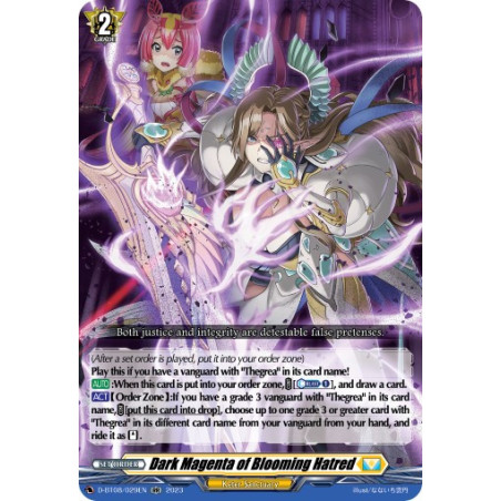 Vanguard_TCG_card_D-BT08_029EN_RR_Dark_Magenta_of_Blooming_Hatred_Minerva_Rising