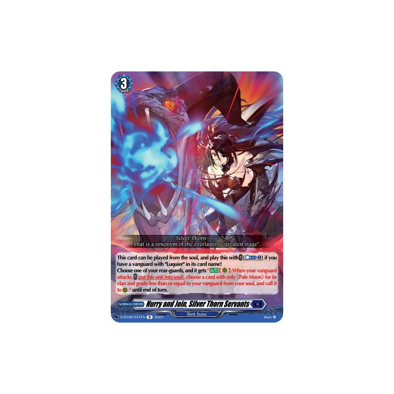 Vanguard_TCG_card_D-BT08_041EN_R_Hurry_and_Join_Silver_Thorn_Servants_Minerva_Rising