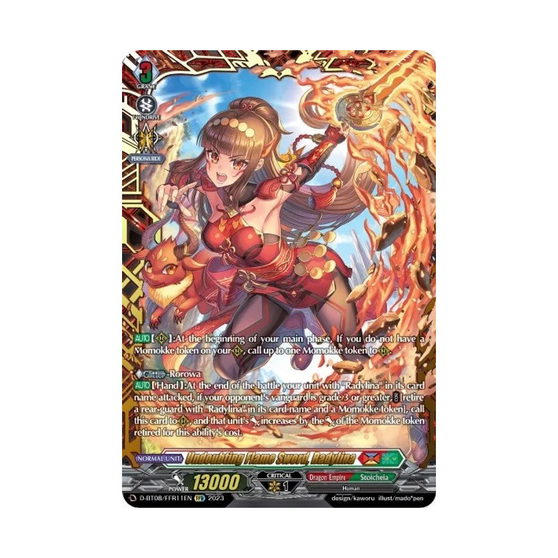 Vanguard_TCG_card_D-BT08_FFR11EN_FFR_Undoubting_Flame_Sword_Radylina_Minerva_Rising
