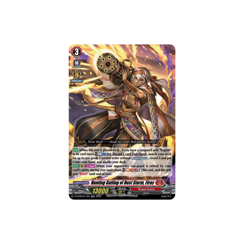 Vanguard_TCG_card_D-BT09_017EN_RR_Hunting_Gatling_of_Dust_Storm_Firas_Dragontree_Invasion