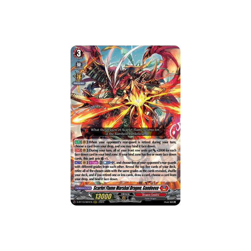 Vanguard_TCG_card_D-BT10_001EN_RRR_Scarlet_Flame_Marshal_Dragon_Gandeeva_Dragon_Masquerade