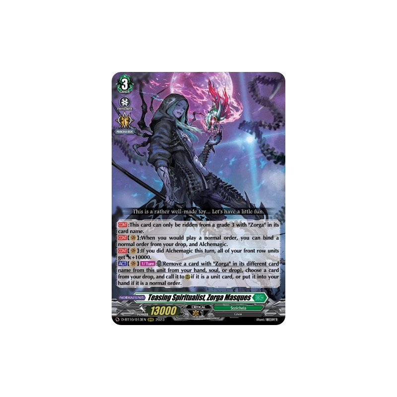 Vanguard_TCG_card_D-BT10_013EN_RRR_Teasing_Spiritualist_Zorga_Masques_Dragon_Masquerade
