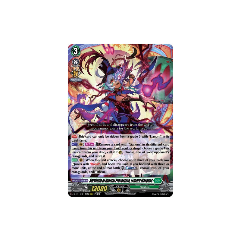 Vanguard_TCG_card_D-BT10_014EN_RRR_Servitude_of_Funeral_Procession_Lianorn_Masques_Dragon_Masquerade