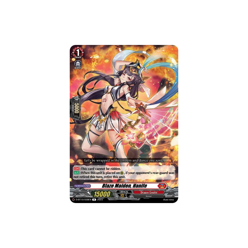Vanguard_TCG_card_D-BT10_039EN_R_Blaze_Maiden_Hanife_Dragon_Masquerade