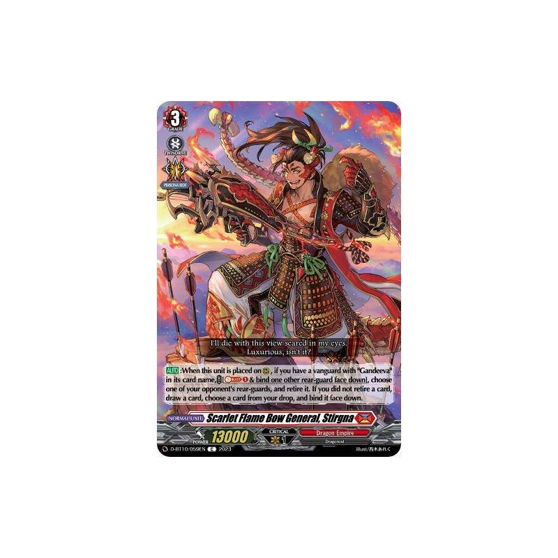 Vanguard_TCG_card_D-BT10_059EN_C_Scarlet_Flame_Bow_General_Stirgna_Dragon_Masquerade
