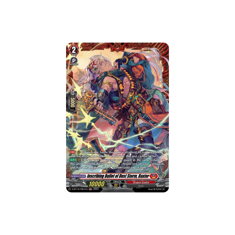 Vanguard_TCG_card_D-BT10_FR01EN_FR_Inscribing_Bullet_of_Dust_Storm_Baxter_Dragon_Masquerade