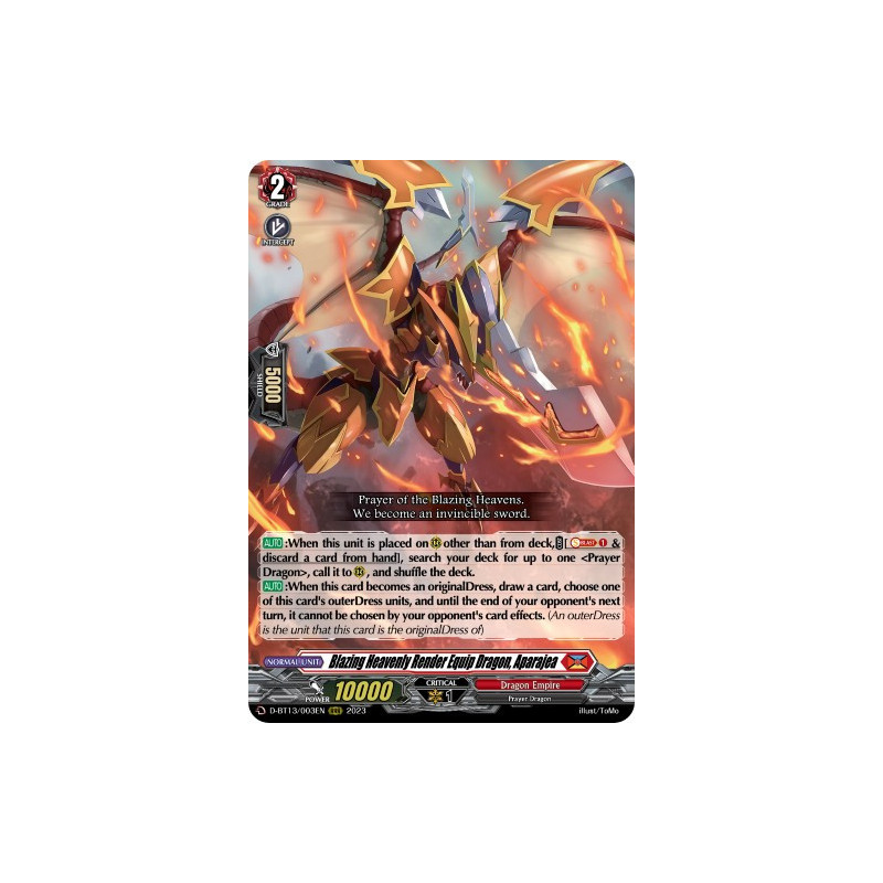 Vanguard_TCG_card_D-BT13_003ENEN_RRR_Blazing_Heavenly_Render_Equip_Dragon_Aparajea_Flight_of_Chakrabarthi
