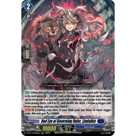 Vanguard_TCG_card_D-BT13_006ENEN_RRR_Red_Eye_of_Governing_Ruler_Lindalkia_Flight_of_Chakrabarthi