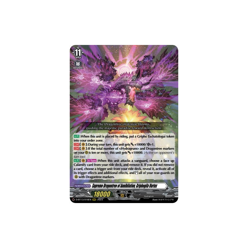 Vanguard_TCG_card_D-BT13_016ENEN_RRR_Supreme_Dragontree_of_Annihilation_Griphogila_Vartex_Flight_of_Chakrabarthi