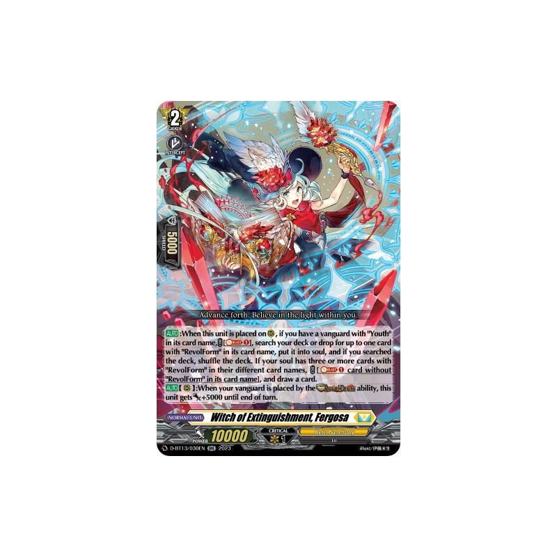 Vanguard_TCG_card_D-BT13_030ENEN_RR_Witch_of_Extinguishment_Fergosa_Flight_of_Chakrabarthi