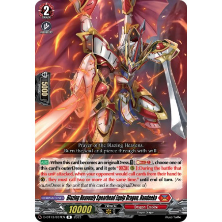 Vanguard_TCG_card_D-BT13_037ENEN_R_Blazing_Heavenly_Spearhead_Equip_Dragon_Nandeeka_Flight_of_Chakrabarthi