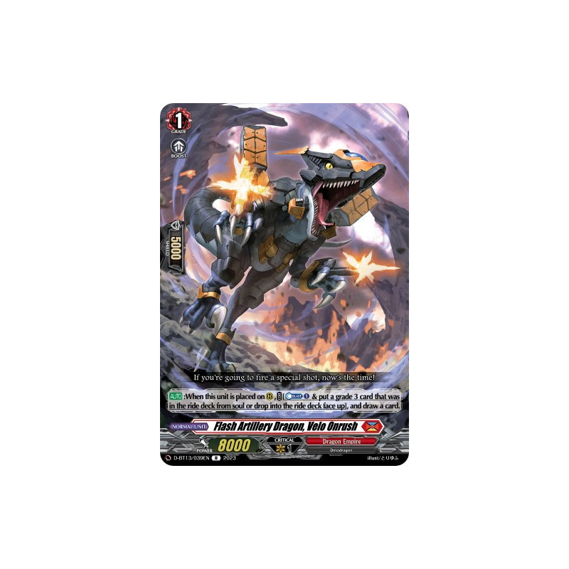 Vanguard_TCG_card_D-BT13_039ENEN_R_Flash_Artillery_Dragon_Velo_Onrush_Flight_of_Chakrabarthi