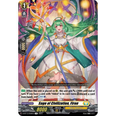 Vanguard_TCG_card_D-BT13_050ENEN_R_Sage_of_Civilization_Firon_Flight_of_Chakrabarthi