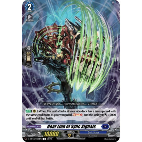 Vanguard_TCG_card_D-BT13_068ENEN_C_Gear_Lion_of_Sync_Signals_Flight_of_Chakrabarthi