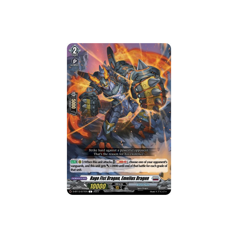Vanguard_TCG_card_D-BT13_077ENEN_C_Rage_Fist_Dragon_Emelius_Dragon_Flight_of_Chakrabarthi