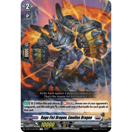 Vanguard_TCG_card_D-BT13_077ENEN_C_Rage_Fist_Dragon_Emelius_Dragon_Flight_of_Chakrabarthi