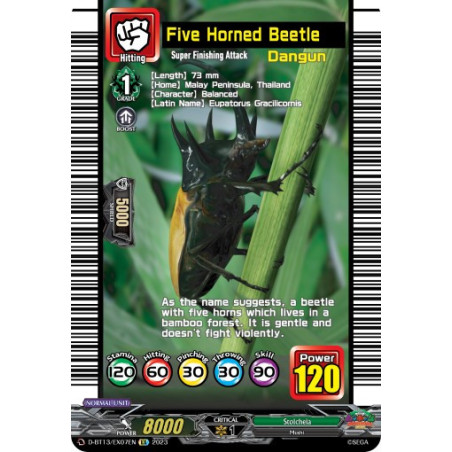 Vanguard_TCG_card_D-BT13_EX07ENEN_EX_Five_Horned_Beetle_Flight_of_Chakrabarthi