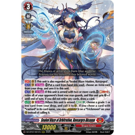 Vanguard_TCG_card_DZ-BT07_001EN_RRR_Sealed_Blaze_of_Arbitration_Bavsargra_Aksayya_Moon_Fangs_Cerulean_Blaze