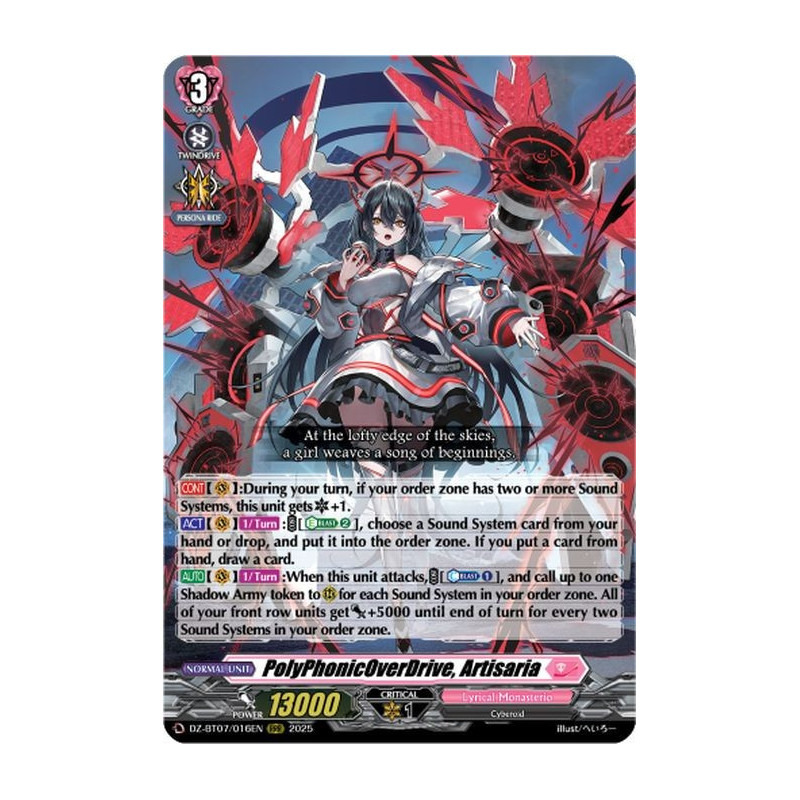 Vanguard_TCG_card_DZ-BT07_016EN_RRR_PolyPhonicOverDrive_Artisaria_Moon_Fangs_Cerulean_Blaze