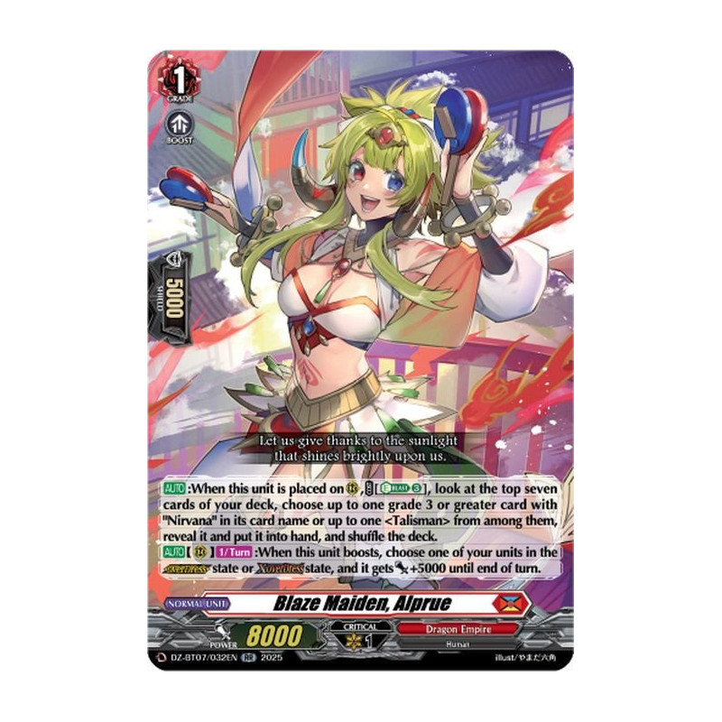 Vanguard_TCG_card_DZ-BT07_032EN_RR_Blaze_Maiden_Alprue_Moon_Fangs_Cerulean_Blaze