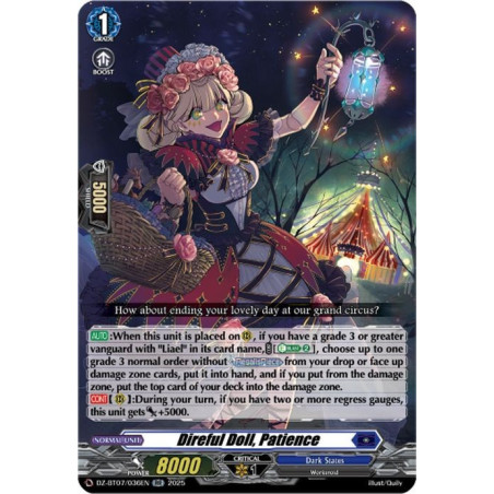 Vanguard_TCG_card_DZ-BT07_036EN_RR_Direful_Doll_Patience_Moon_Fangs_Cerulean_Blaze