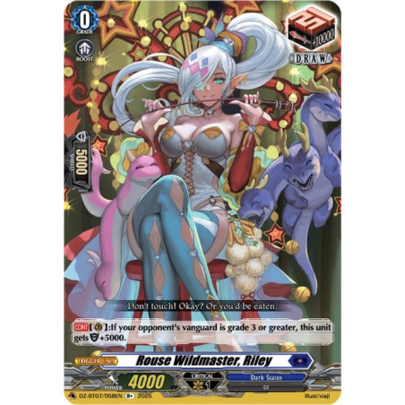 Vanguard_TCG_card_DZ-BT07_058EN_R+_Rouse_Wildmaster_Riley_Moon_Fangs_Cerulean_Blaze