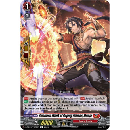 Vanguard_TCG_card_DZ-BT07_070EN_R_Guardian_Monk_of_Raging_Flames_Monju_Moon_Fangs_Cerulean_Blaze