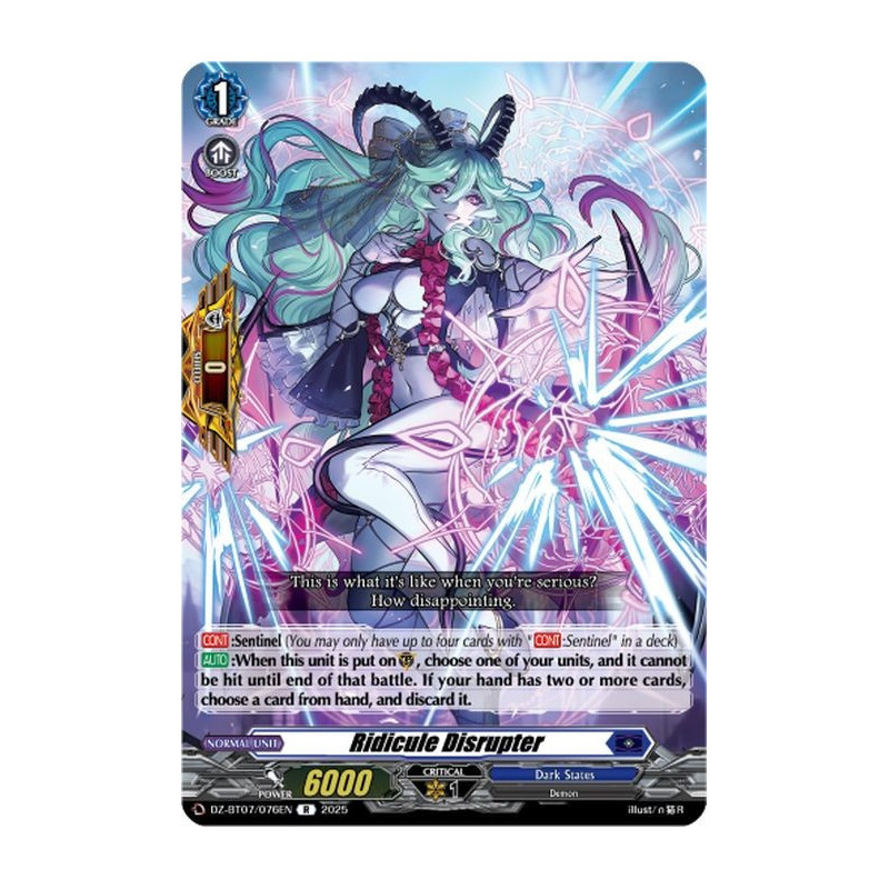 Vanguard_TCG_card_DZ-BT07_076EN_R_Ridicule_Disrupter_Moon_Fangs_Cerulean_Blaze