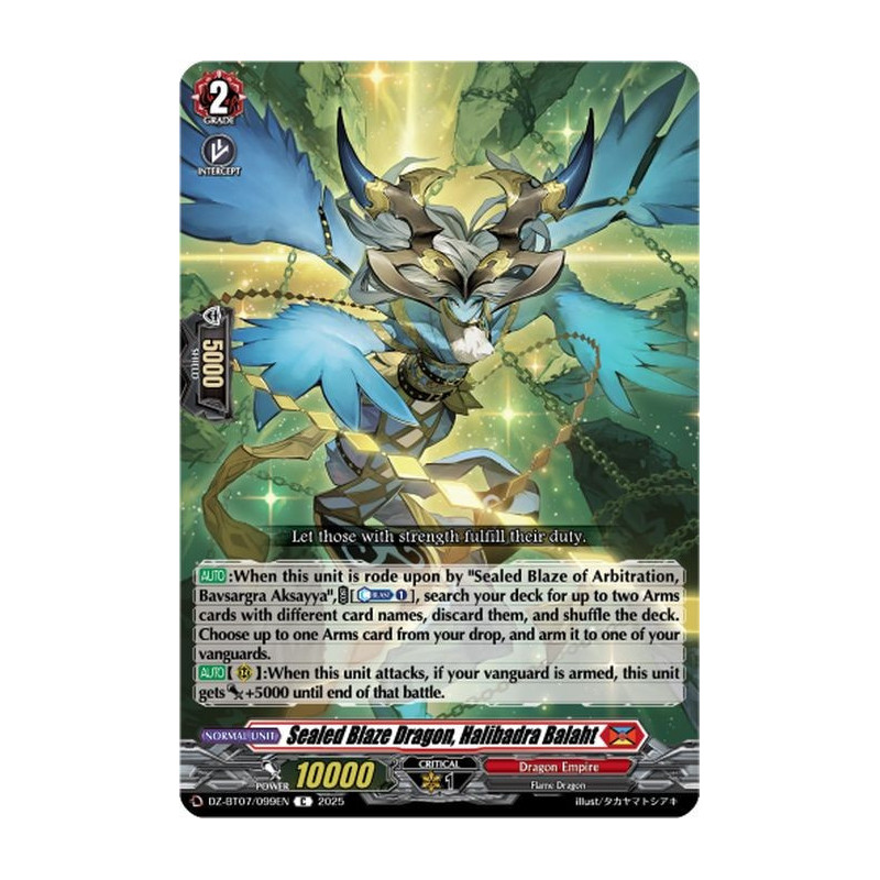 Vanguard_TCG_card_DZ-BT07_099EN_C_Sealed_Blaze_Dragon_Halibadra_Balaht_Moon_Fangs_Cerulean_Blaze