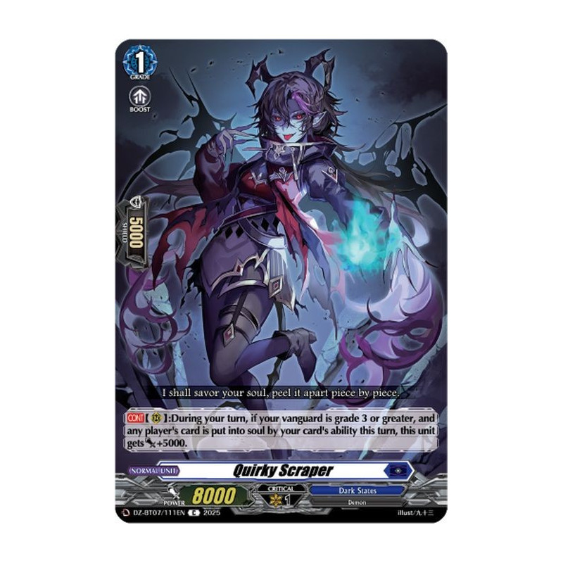 Vanguard_TCG_card_DZ-BT07_111EN_C_Quirky_Scraper_Moon_Fangs_Cerulean_Blaze
