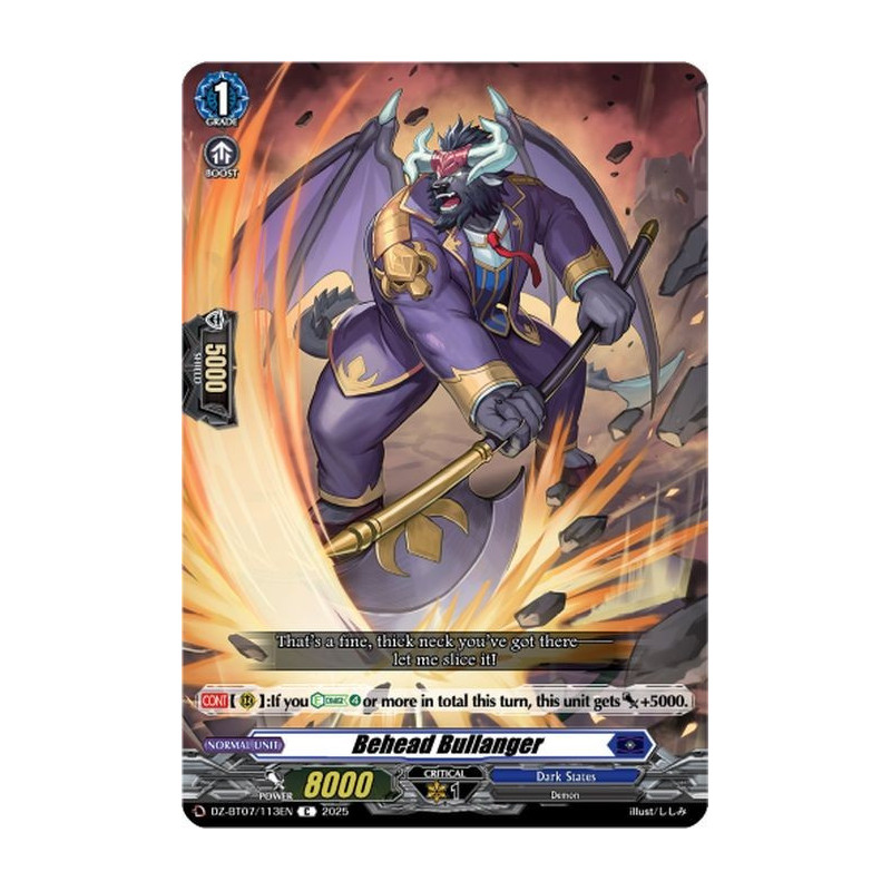 Vanguard_TCG_card_DZ-BT07_113EN_C_Behead_Bullanger_Moon_Fangs_Cerulean_Blaze