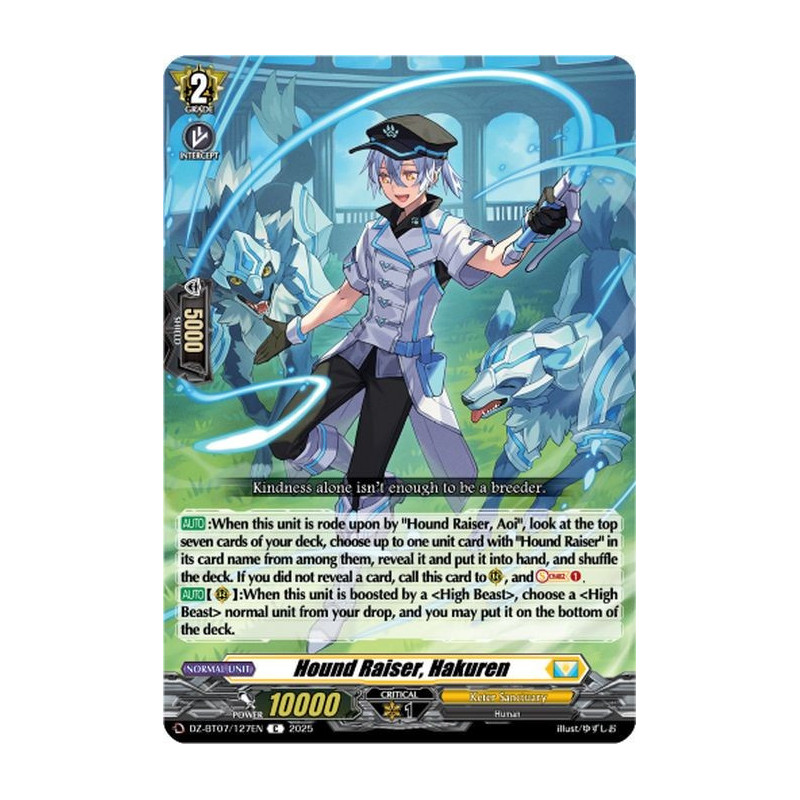 Vanguard_TCG_card_DZ-BT07_127EN_C_Hound_Raiser_Hakuren_Moon_Fangs_Cerulean_Blaze