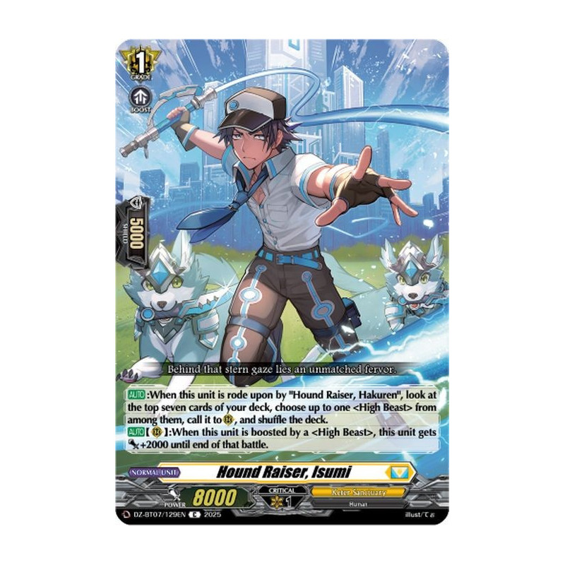 Vanguard_TCG_card_DZ-BT07_129EN_C_Hound_Raiser_Isumi_Moon_Fangs_Cerulean_Blaze