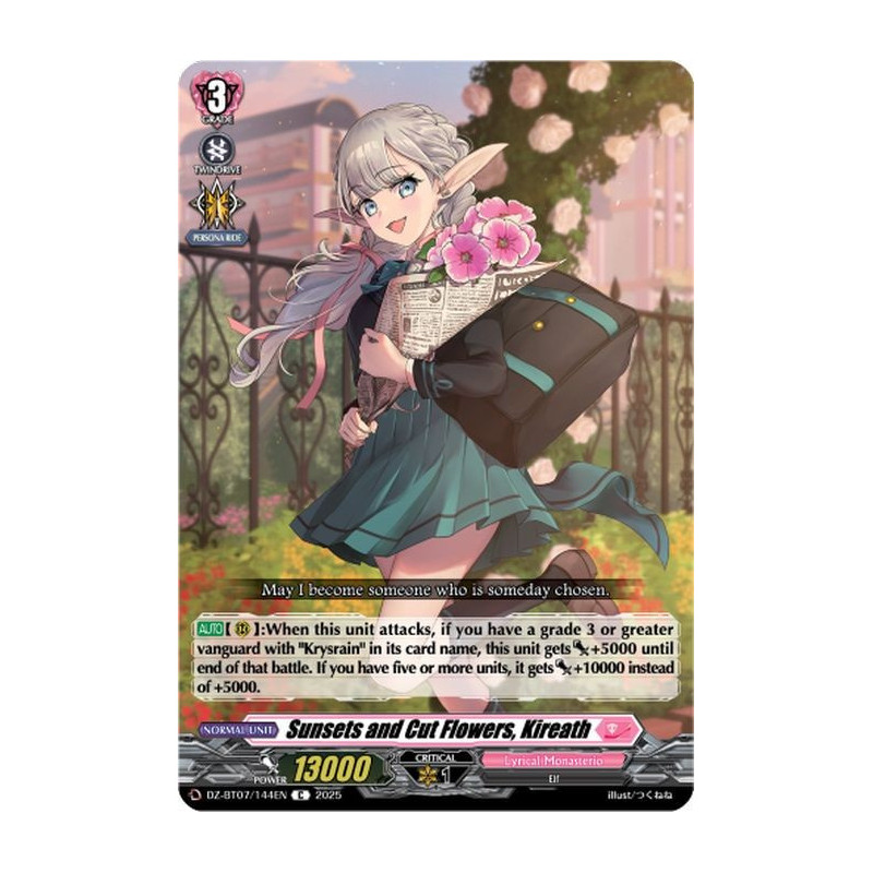 Vanguard_TCG_card_DZ-BT07_144EN_C_Sunsets_and_Cut_Flowers_Kireath_Moon_Fangs_Cerulean_Blaze