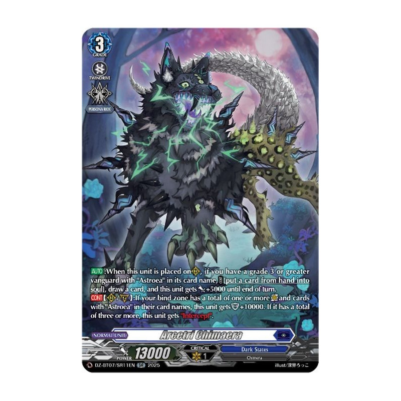 Vanguard_TCG_card_DZ-BT07_SR11EN_SR_Arcetri_Chimaera_Moon_Fangs_Cerulean_Blaze