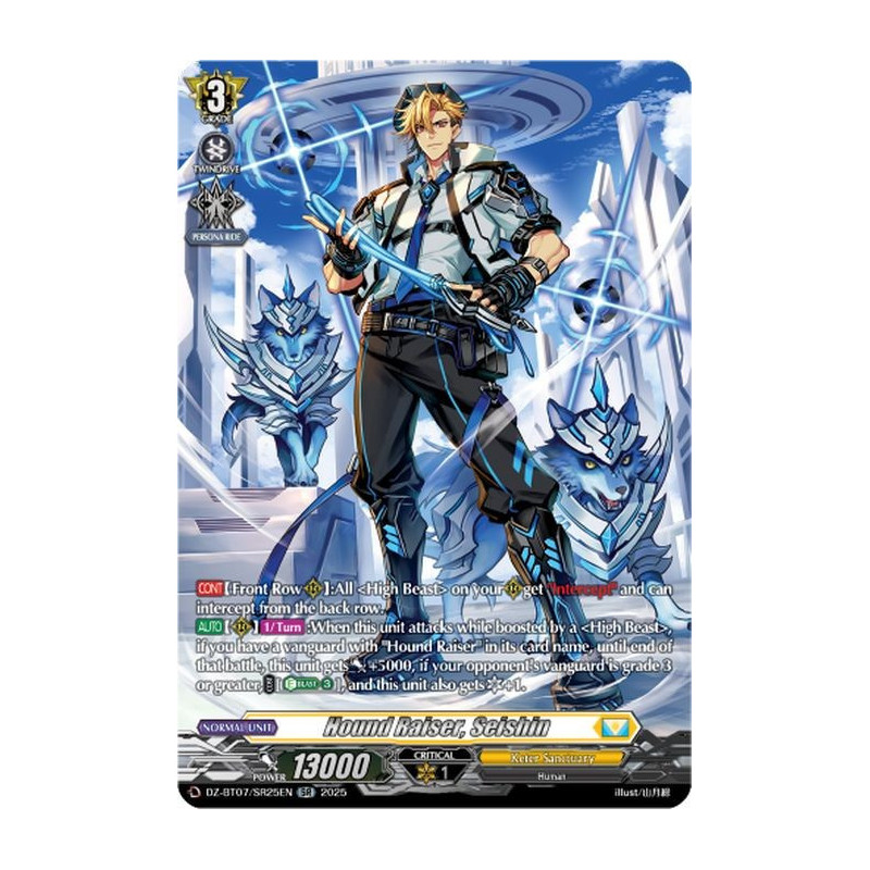 Vanguard_TCG_card_DZ-BT07_SR25EN_SR_Hound_Raiser_Seishin_Moon_Fangs_Cerulean_Blaze