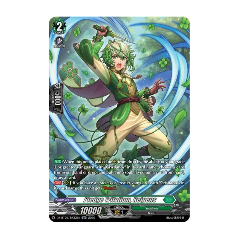 Vanguard_TCG_card_DZ-BT07_SR33EN_SR_Pledge_Trifolium_Reipens_Moon_Fangs_Cerulean_Blaze