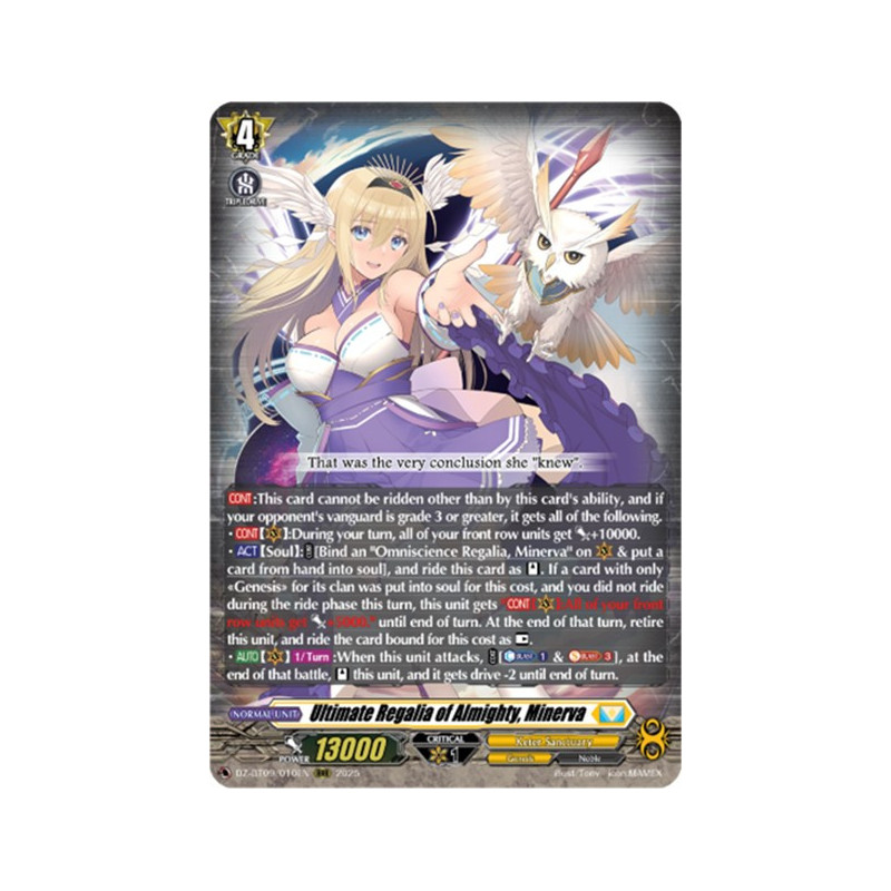 Vanguard_TCG_card_DZ-BT09_010EN_RRR_Ultimate_Regalia_of_Almighty_Minerva_Super_Brave_Detonation