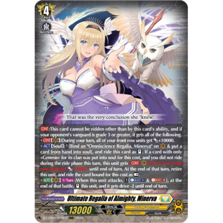 Vanguard_TCG_card_DZ-BT09_010EN_RRR_Ultimate_Regalia_of_Almighty_Minerva_Super_Brave_Detonation