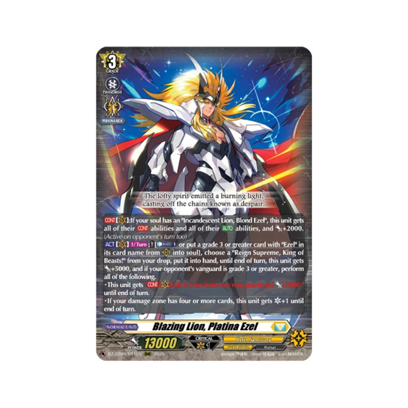 Vanguard_TCG_card_DZ-BT09_011EN_RRR_Blazing_Lion_Platina_Ezel_Super_Brave_Detonation