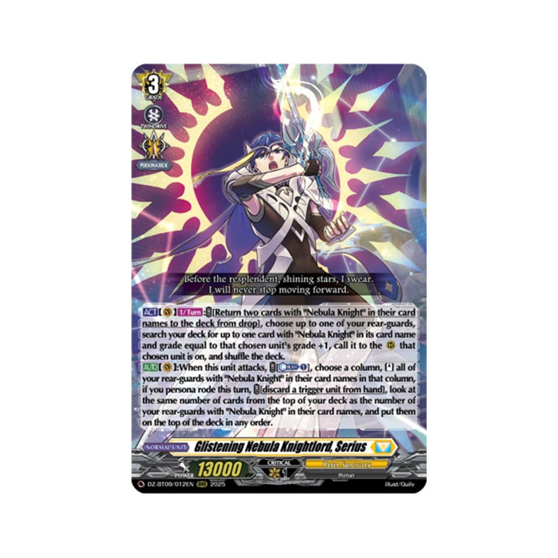 Vanguard_TCG_card_DZ-BT09_012EN_RRR_Glistening_Nebula_Knightlord_Serius_Super_Brave_Detonation