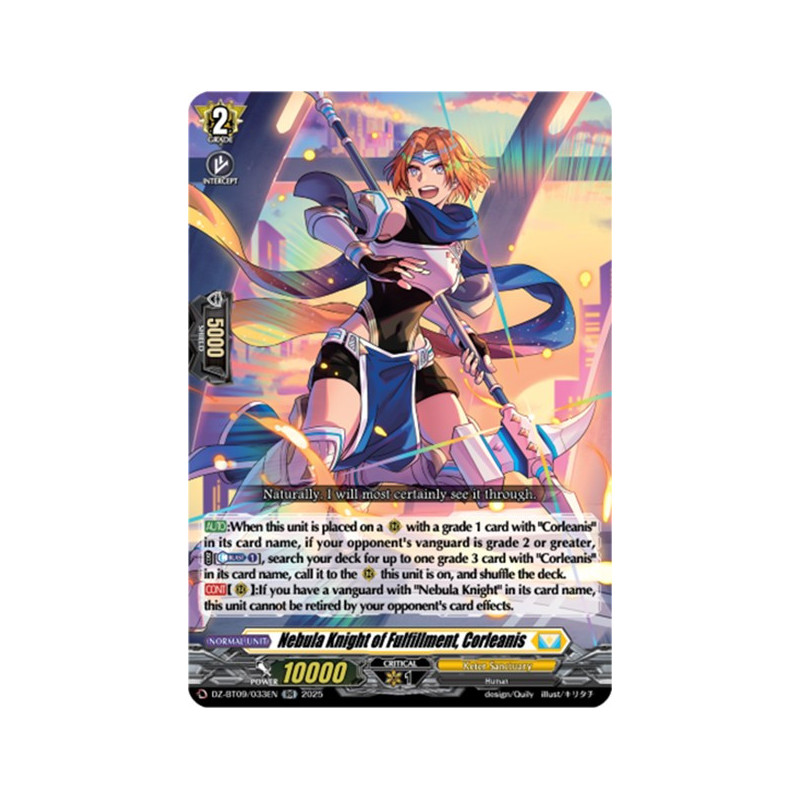 Vanguard_TCG_card_DZ-BT09_033EN_RR_Nebula_Knight_of_Fulfillment_Corleanis_Super_Brave_Detonation